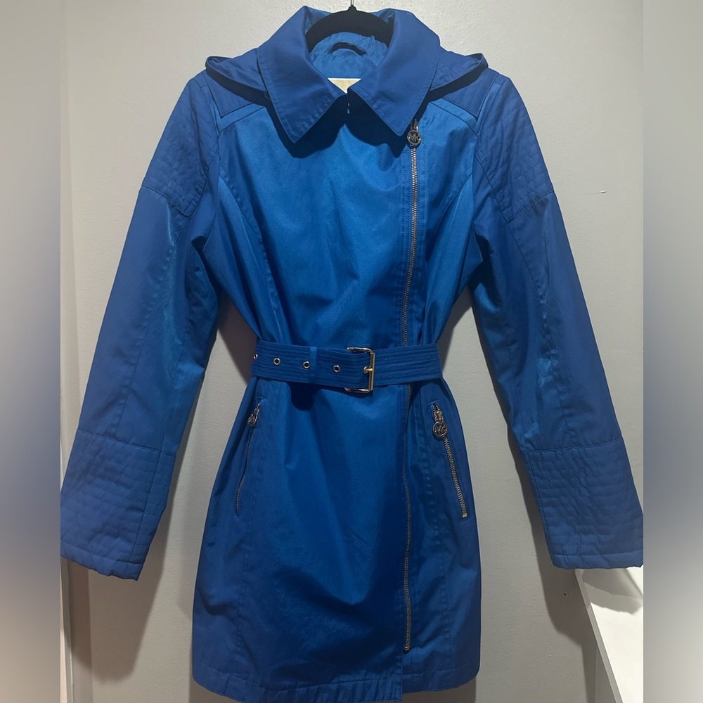Michael Kors Royal Blue Belted Trench/Rain Coat Size Medium NWOT